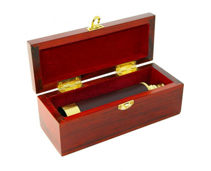Omegon 12x30 brass pocket telescope with storage box made of wood