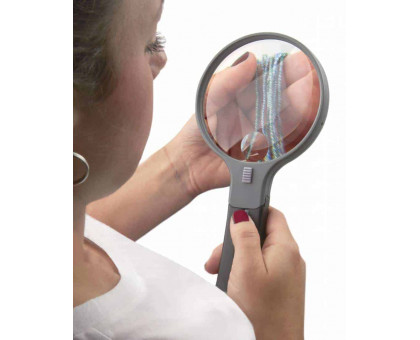 SplitHandle™ Hand-Held or Hands-Free 4″ Acrylic Lens 2X Magnifier with 3.5X Spots Lens and Neck Strap
