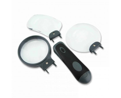 Remov-A-Lens™ 3-in-1 LED Lighted Hand-Held Magnifier Set with 3 Interchangeable Magnifying Glass Lenses with 2X, 2X, and 3.5X Power